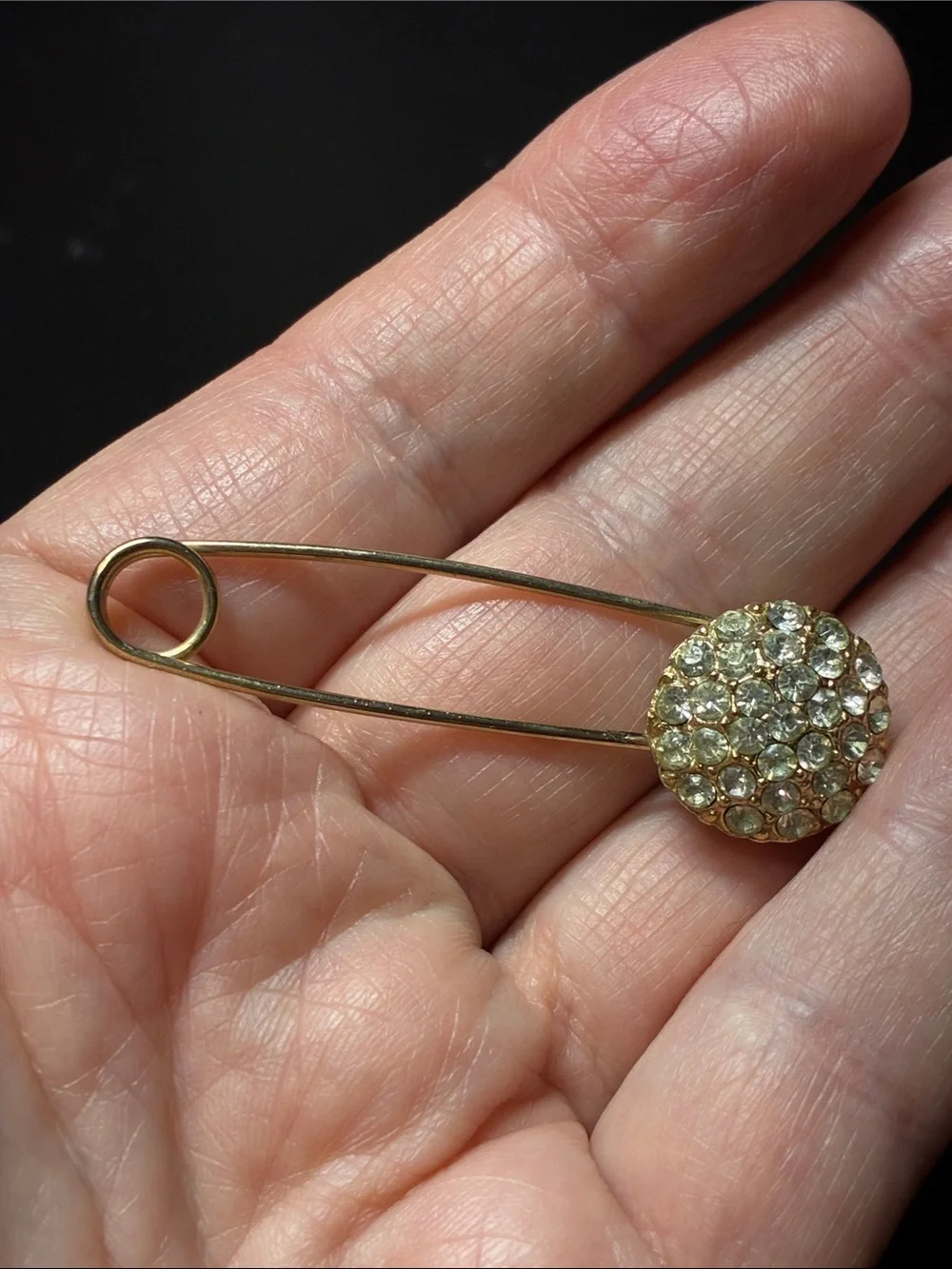 Vintage Gold Crystal Pave Safety Pin Brooch - Women Jewelry